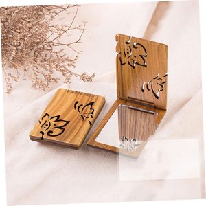 Miroir de courtoisie pliable en bois, 1 pièce, miroir cosmétique sculpté, miroir compact vintage - Product Image 6