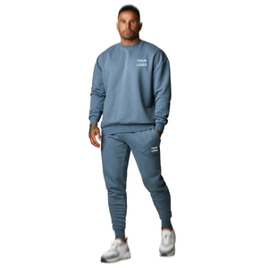 Ensemble de survêtement deux pièces à capuche en tissu délavé personnalisé avec logo, couleur unie, pour homme et femme, vêtements de sport - Product Image 1