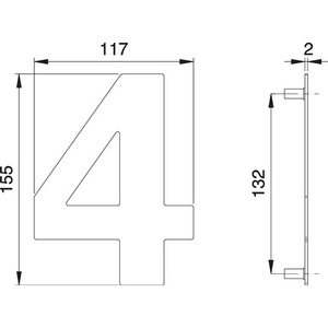 Plaque de numéro de maison en acier inoxydable mat EDI, 4, 150 mm de large et 117 mm de haut - Product Image 1