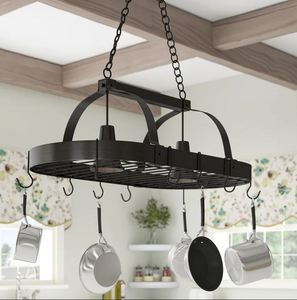 Support mural traditionnel en acier pour casseroles, couvercles et ustensiles, avec crochets de suspension, organisateur de cuisine - Product Image 2