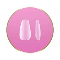 Uñas postizas de ataúd de media cubierta medianas, de gel suave, diseño mate, con pegamento para dedos, patrón cuadrado HNT04 Código de barras 800307850915