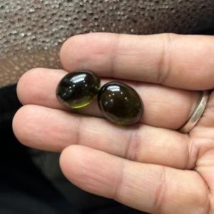 Natural Green <b>Tourmaline</b> Oval Cabochon Matched Pair Loose Gemstones Smooth Polished Stones for Fine Jewelry Making Wholesale - Product Image 3
