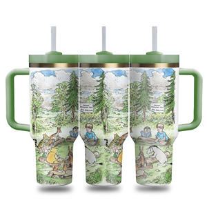 Gobelet isotherme sous vide 40oz à double paroi, style vintage, avec logo personnalisé, motif Carte du Bois des Cent Acres et Ours - Product Image 4