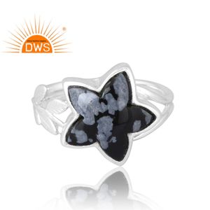 Vente chaude 925 argent Sterling naturel flocon de neige obsidienne bague en pierres précieuses bijoux personnalisés pour les femmes cadeau pour elle - Product Image 3
