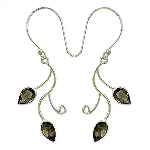 Boucles d'oreilles en argent 925 avec cristal de quartz fumé pour femmes, design en forme de feuille - Product Image 2