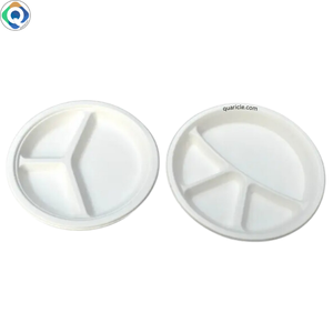 Assiette de bagasse de canne à sucre jetable écologique avec 3 compartiments robuste et sulfurisé pour la restauration de mariage Séparateur de riz Sauce - Product Image 3