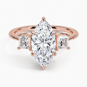 แหวนเพชรเม็ดเดี่ยวทรงมาร์คีส์ เพชรเลี้ยงในห้องปฏิบัติการ ทองคำขาว 14K ประดับเพชรทรงปรินเซสด้านข้าง แหวนหมั้นสำหรับผู้หญิง เครื่องประดับชั้นดี - Product Image 3