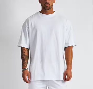 Men's 100% Cotton <b>White</b> <b>T</b>-<b>Shirt</b> High Quality Customizable Solid Thick Mock Neck Oversized Boxy <b>Heavyweight</b> Woven Fabric Blank - Product Image 2