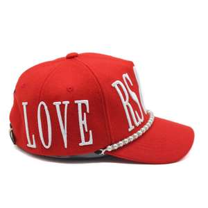 High Quality Custom 3d Embroidery logo 5 <b>Panel</b> Wool Baseball Cap With Pearls Rope on the Brim - Product Image 6