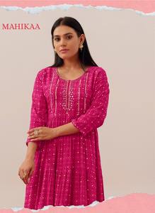 Rayonne en coton modal de couleur étonnante avec miroir et robe de travail Resham Fabricant et fournisseur de mode pour femme de Surat - Product Image 4