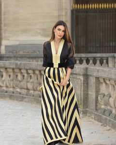 ชุดเดรสยาวแบบคาฟตัน ผ้าชีฟองสีดำทอง ระบายอากาศได้ดี แขนยาว น้ำหนักเบา คอวี สไตล์ลำลอง แฟชั่น เสื้อผ้ามุสลิมแบบดั้งเดิม - Product Image 3