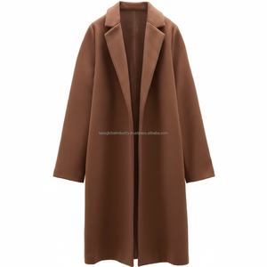 Abrigo de lana doble botonadura color carbón para mujer, fabricante OEM y de marca privada - Product Image 1