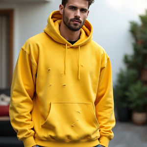 Sudadera con capucha desgastada para hombre de talla grande Boxy Fit Pullover-100% algodón para invierno Sudadera con capucha lavada de lana en blanco de gran tamaño para hombres - Product Image 3