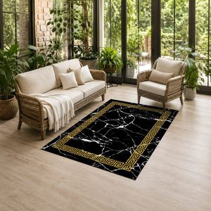 Tapis RUGS DEPOT LXDP-0367 – Tapis ethnique Kilim noir anthracite imprimé numériquement, lavable en machine, en chenille, antidérapant – Vente en gros - Product Image 6