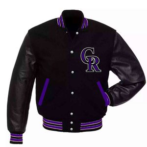 แจ็คเก็ตฤดูหนาวสไตล์ Letterman High Street สำหรับผู้ชาย ผ้าซาติน กันน้ำ เป็นมิตรกับสิ่งแวดล้อม ทำจากผ้าขนสัตว์/โพลีเอสเตอร์ ทรงเข้ารูปสำหรับทีมสโมสร ปิดด้วยเข็มขัด - Product Image 1
