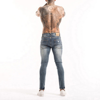 Jean en denim déchiré coupe slim pour homme, taille mi-haute, style décontracté, en coton, jambe droite, effet délavé, collection printemps