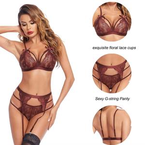 Conjunto de Lencería para Mujer Transpirable con Sujetador, Lencería Sexy de Encaje Floral - Product Image 6