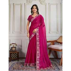 Saree pour mariage sur tissu de soie Premium Soft Fendy Chiffon avec C pallu All Over broderie travail avec swarovski travail - Product Image 1