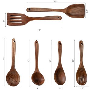 Juego de utensilios de cocina Cucharas de madera de teca Premium Turners Skimmer y espátulas para cocinar Juego de cucharas de cocina lindo - Product Image 6