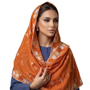 Voile Hijab Africain en Maille Florale pour Femme, Broderie Strass, Léger, Respirant, Été, Longueur Personnalisable, Quotidien, Extérieur - Product Image 1