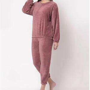 <b>Women's</b> Fluffy Coral Fleece Pyjama Velour Pullover Loose 10-Piece Plush Warm <b>Thermal</b> Front Logo Loungewear Pants Sleepwear Set - Product Image 2