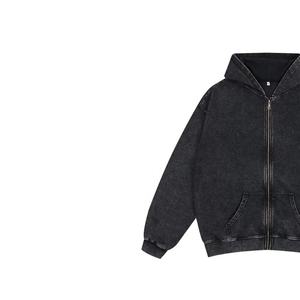 Vente en gros de sweat à capuche pour homme 100% coton 400gsm délavé vintage avec logo imprimé numérique fermeture éclair et tissage au crochet éponge - Product Image 3