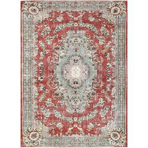 Alfombra de Lana Anudada a Mano Estilo Vintage, Patrón de Medallón Rojo y Naranja, Gran Tamaño 9x12 para Decoración de Sala de Estar, Nombre del Producto: Pae-2273 - Product Image 1