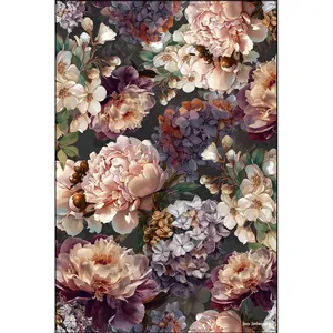 Bouquet de pivoines Fida sur fond foncé, impression sur toile rose poudré - Product Image 6