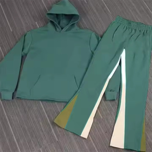 ชุดเซ็ตเสื้อฮู้ดดี้เอวกลางทรงหลวมขาบานผ้าฝ้าย 100% ป้องกันรอยยับแบบพิเศษ พร้อมกางเกงขายาวลำลองสำหรับผู้ชาย ชุดลำลองสองชิ้น มีกระเป๋าหลายช่อง - Product Image 1