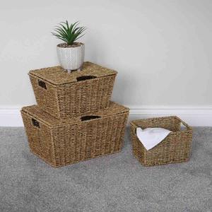 Big straw box competitive price natural sea grass <b>basket</b> <b>with</b> cover <b>lid</b> wholesale seagrass boxes - Product Image 6