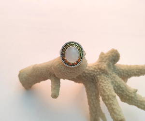 Trendy 925 <b>Silver</b> Flower Pattern Engagement Rings Moonstone Cabochon <b>Handmade</b> Statement Diamond Wedding Rings for Women Parties - Product Image 2