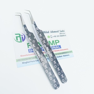 Pince à cils de marque privée à 90/45 degrés pointe en fibre de précision enduite de papier en acier inoxydable pour les ventilateurs de Volume - Product Image 1