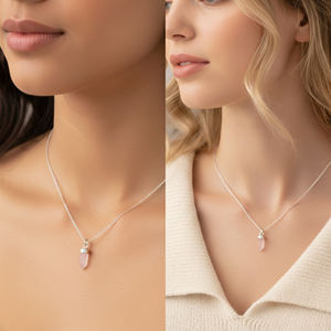 Collar de Plata de Ley con Colgante Pequeño en Forma de Bala de Cuarzo Rosa, Cadena de Plata, Romántico para Compromiso, Boda y Fiesta - Product Image 6