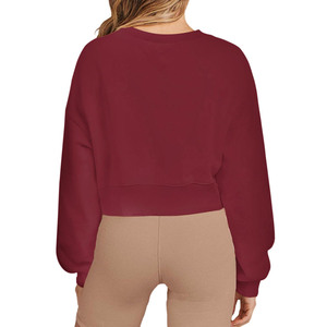 เสื้อสเวตเชิ้ตผ้าฟลีซคอตตอนหนานุ่มสีเบอร์กันดีแบบครอป ปักตัวอักษรด้านหน้าตามสั่ง สไตล์สตรีทแวร์สำหรับฤดูหนาว - Product Image 6