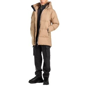 แจ็คเก็ตพัฟเฟอร์แบบมีฮู้ดปักลายดีไซน์ล่าสุดสำหรับฤดูหนาว  โลโก้ด้านหน้าสีน้ำตาลล้วน ความยาวปกติ ขายส่ง - Product Image 2