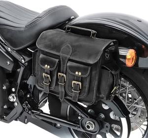 Sac latéral de moto en cuir véritable fait à la main, grand sac de moto - Product Image 1