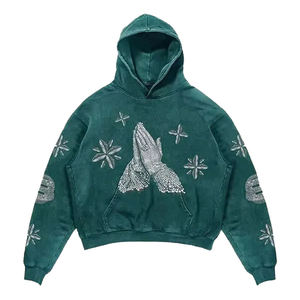 Personalizable 100% algodón hombres francés Terry pulóver con capucha Casual invierno Oversize Puff impresión pantalla bordado liso teñido - Product Image 5