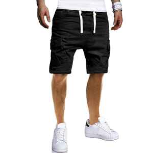 100% Short en coton de haute qualité pour hommes avec logo personnalisé décontracté uni motif solide décoration de poches vendues en quantités - Product Image 3
