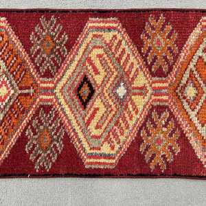 Vintage Turkish Rug 1.3x2.8 ft, <b>Red</b> Small Floral <b>Wool</b> Rug - Product Image 3
