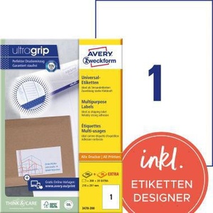 Etiquetas de Papel Blanco Avery Zweckform Ultragrip 210 x 297 mm, No Removibles, Papel Universal para Oficina, 220 Etiquetas/Paquete - Product Image 1