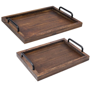 Bandeja de servicio de madera natural rectangular de elección caliente de la lista superior con asas de metal para bandeja de almacenamiento mesa de centro al por mayor de Vietnam - Product Image 1