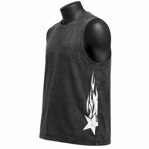 Camiseta sin mangas de algodón para hombre, cuello redondo, estampado de estrellas en llamas, estilo urbano, chaleco sin mangas transpirable - Product Image 2