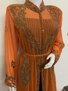 2025 dernière belle broderie à la main Georgette soie caftan robe matériel lourd orné cristal perles de verre travail fête porter - Product Image 6