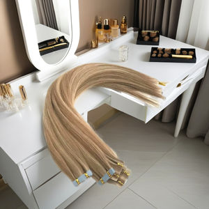 Nouvelles Extensions Capillaires Adhésives Super Double Drawn 2026, Cheveux Russes Remy, Châtain Foncé avec Mèches Blondes, 16 à 26 Pouces - Product Image 1
