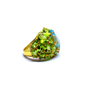 แหวนค็อกเทลพลอยเพอริดอทสีฟ้าประดับอัญมณีเงินสเตอร์ลิง925ชุบทองโดยนักออกแบบ - Product Image 3