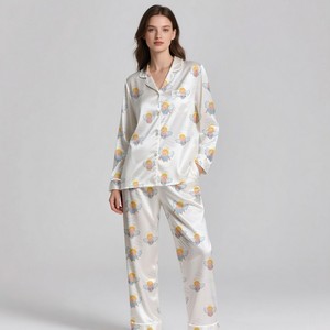 <b>Women's</b> Soft <b>Silk</b> Satin Luxury <b>Pajamas</b> Set 2-Piece Breathable Spring/Summer Customizable Loungewear - Product Image 1