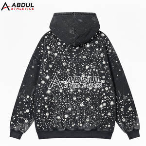 Sweat-shirts pour hommes à l'aspect luxueux, lavage à l'acide, avec strass et ornements en cristal, style streetwear - Product Image 2