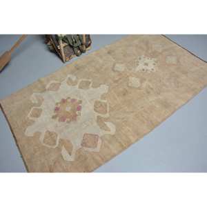 พรมขนสัตว์สีเบจวินเทจ7ft x 3.9 x แบบ Boho พรมตุรกีทำด้วยมืองานปะสี่เหลี่ยมผืนผ้าออกแบบสำหรับข้างเตียงยางพารา - Product Image 2