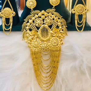 24K ทองดูไบวินเทจคลาสสิกมุกดอกไม้เข็มกลัดสร้อยคอสร้อยคอครบรอบเครื่องประดับทองแดงแฟชั่นชุดของขวัญ - Product Image 1