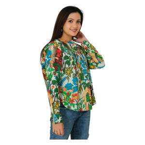 Blusa Boho Hippie Hecha a Mano con Botones y Pliegues, Ropa de Verano, Camisas Formales, Blusa de Algodón con Estampado de Bloques para Mujer, Manga Larga, Ecológica - Product Image 2